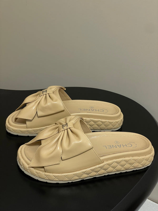 CC 25SS Big Bow Thick-soled Mule Sandals Beige Lambskin 319706