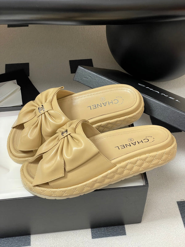 CC 25SS Big Bow Thick-soled Mule Sandals Beige Lambskin 319706