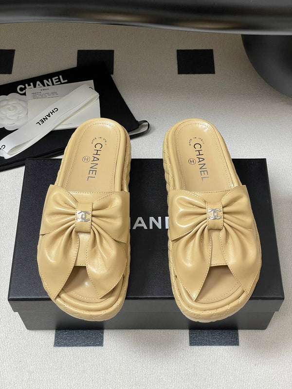 CC 25SS Big Bow Thick-soled Mule Sandals Beige Lambskin 319706