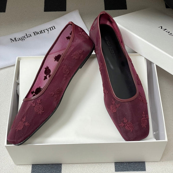 Manolo 25 Ballet Flats Red Mesh Fabric 319740