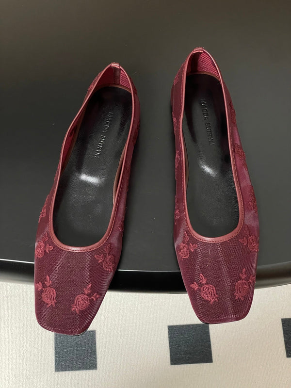 Manolo 25 Ballet Flats Red Mesh Fabric 319740