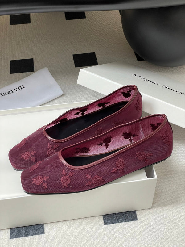 Manolo 25 Ballet Flats Red Mesh Fabric 319740