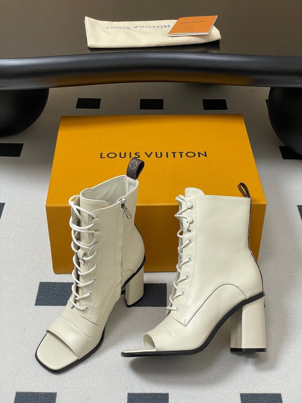 LV Berlin Open Toe Ankle Boot 85mm White Calfskin 416734