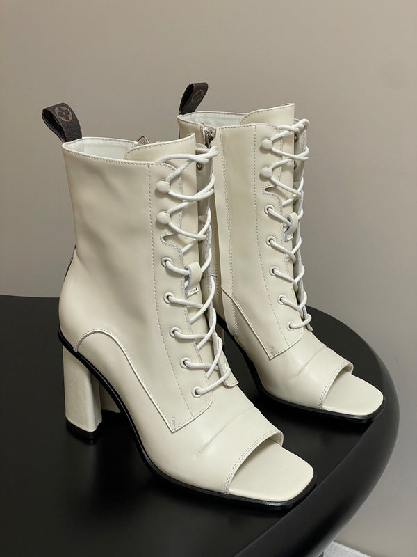 LV Berlin Open Toe Ankle Boot 85mm White Calfskin 416734