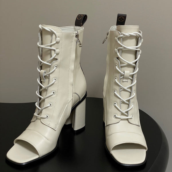 LV Berlin Open Toe Ankle Boot 85mm White Calfskin 416734