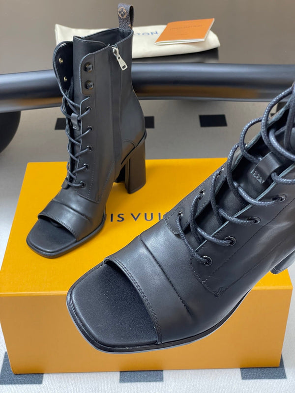 LV Berlin Open Toe Ankle Boot 85mm Black Calfskin 416735