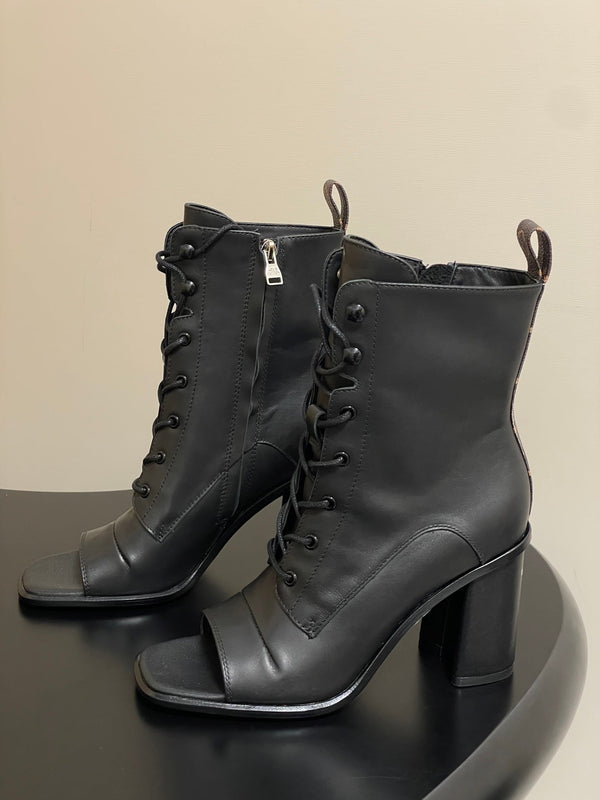LV Berlin Open Toe Ankle Boot 85mm Black Calfskin 416735