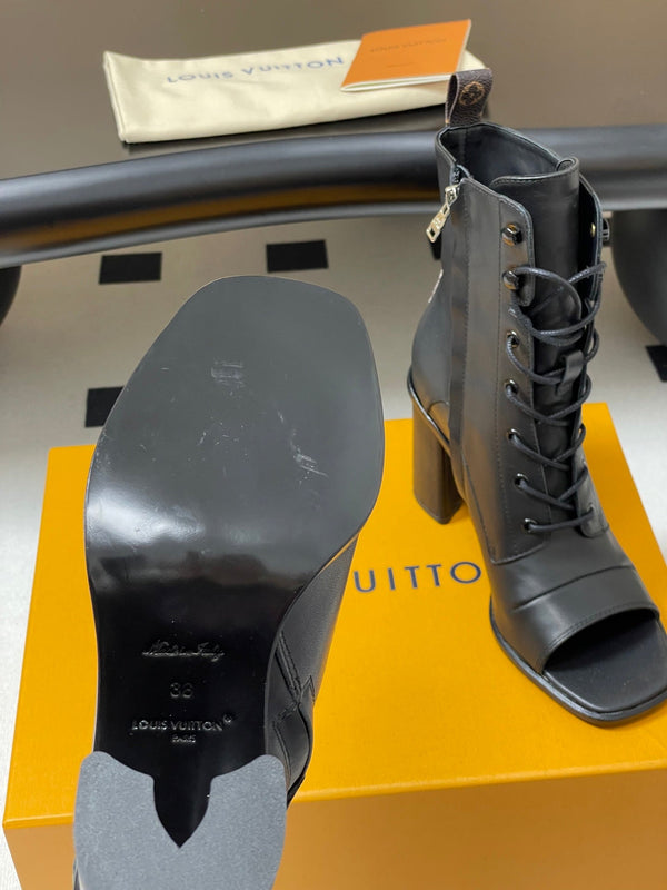 LV Berlin Open Toe Ankle Boot 85mm Black Calfskin 416735