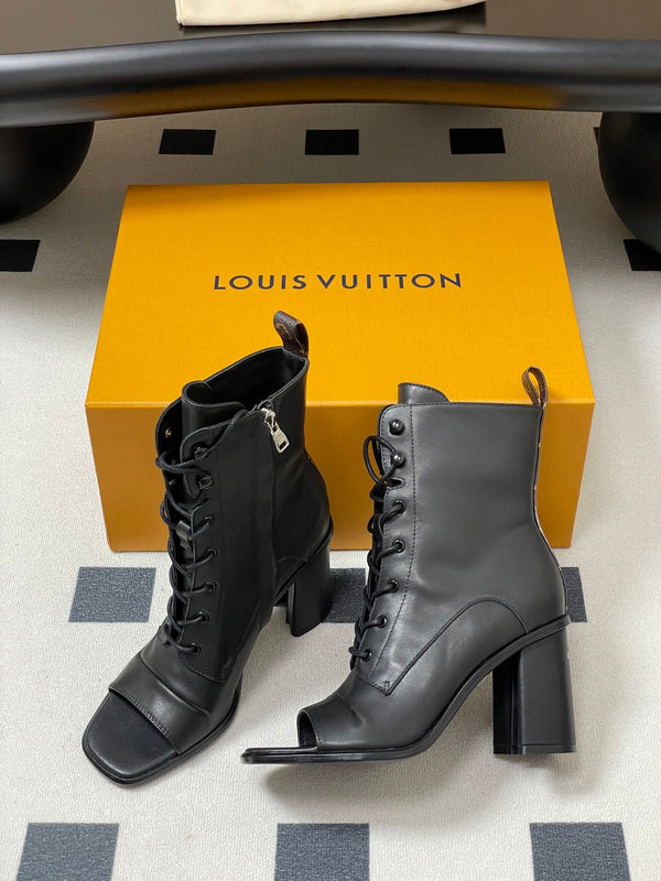LV Berlin Open Toe Ankle Boot 85mm Black Calfskin 416735