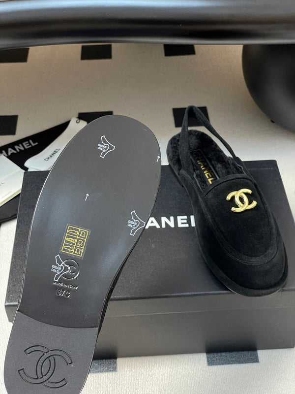 CC 25A Slingback Loafer Black Sherpa Suede