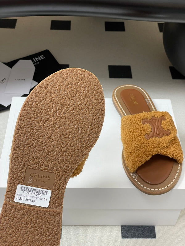 CL 25s Lympia Twisted Sandal Light Brown Sheepskin Plush Cloth 416655