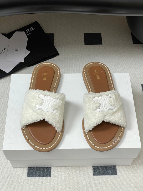 CL 25s Lympia Twisted Sandal White Brown Sheepskin Plush Cloth 416657