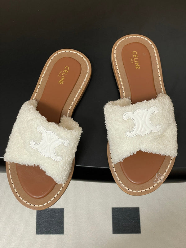 CL 25s Lympia Twisted Sandal White Brown Sheepskin Plush Cloth 416657