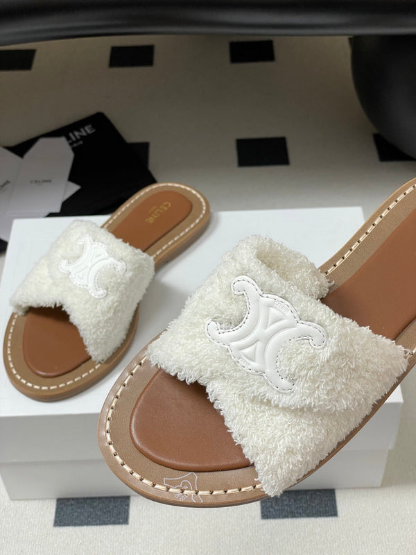 CL 25s Lympia Twisted Sandal White Brown Sheepskin Plush Cloth 416657