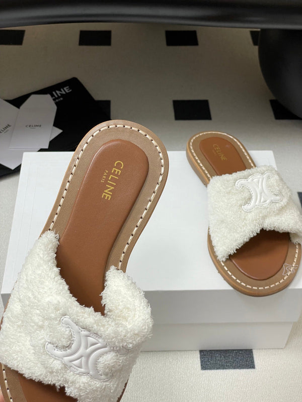 CL 25s Lympia Twisted Sandal White Brown Sheepskin Plush Cloth 416657