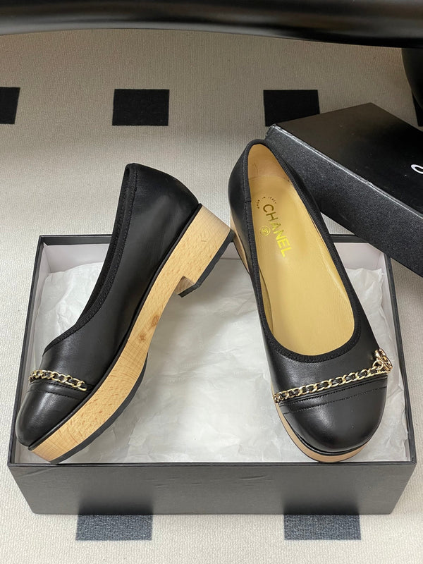 CC 25A Chain CC Thick-Soled Shoe 40mm Black Sheepskin 393956