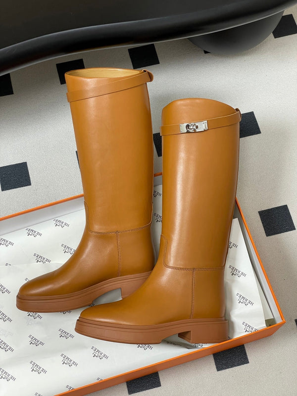 HM Jumping Boots Caramel Brown Kelly Buckle Cowhide Leather