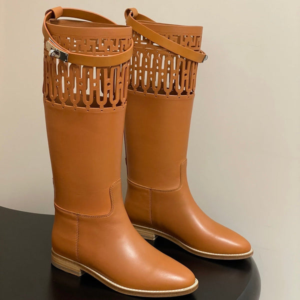 HM Jumping Boots 30mm Caramel Brown Kelly Buckle Calfskin 423263