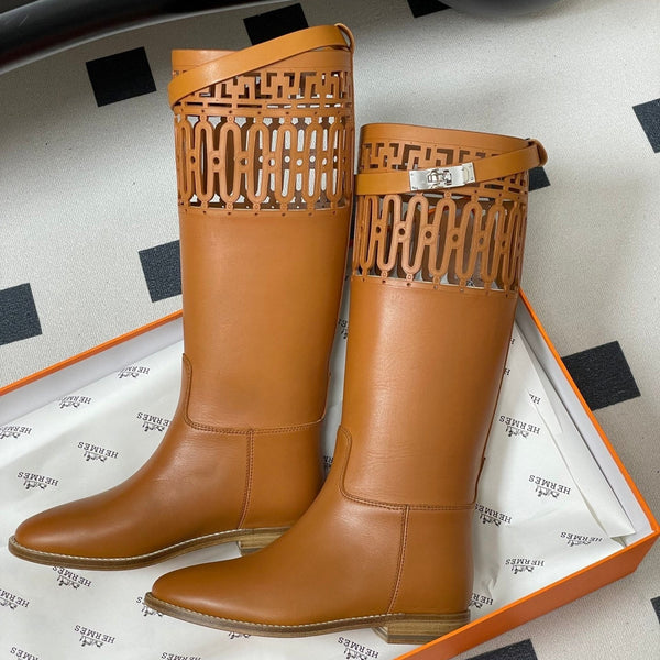 HM Jumping Boots 30mm Caramel Brown Kelly Buckle Calfskin 423263