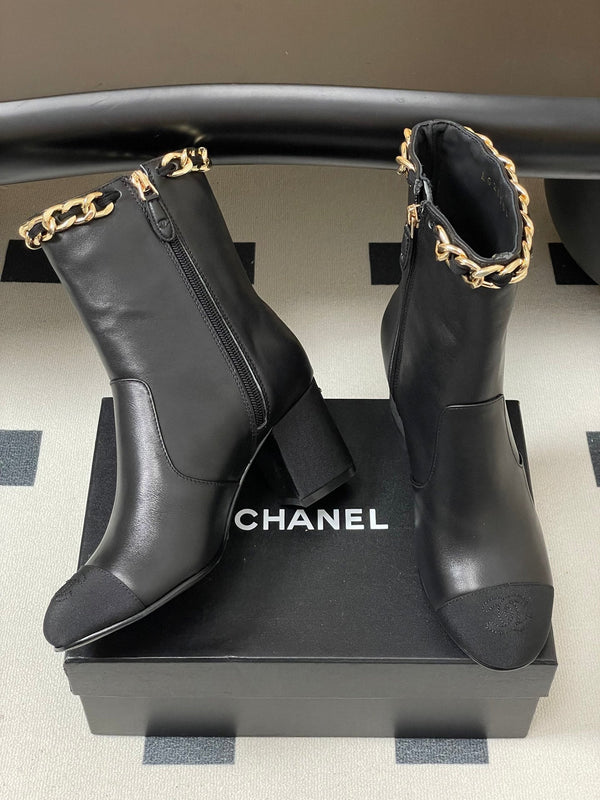 CC 25B Chain Short Boot 70mm Black Denim Cowhide 423149