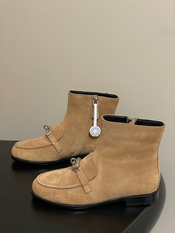 HM Short Boots 25mm Kelly Buckle Light Beige Suede