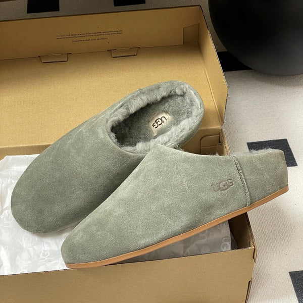 UGG Elea Slip-On Sandals Grayish Olive Wool Suede 525946