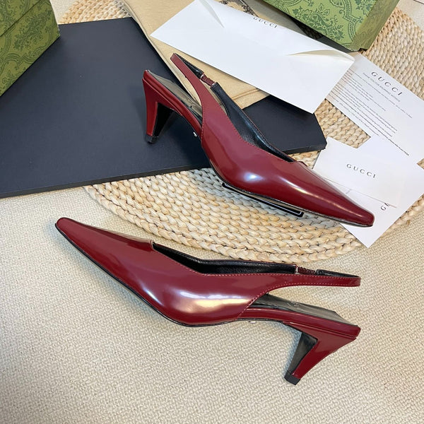 GG Women's G plain leather Logo Slingbacks Currant Red