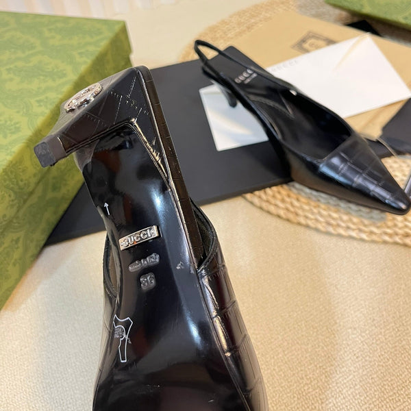 GG Women's G pointed silver-letter Logo slingback Black