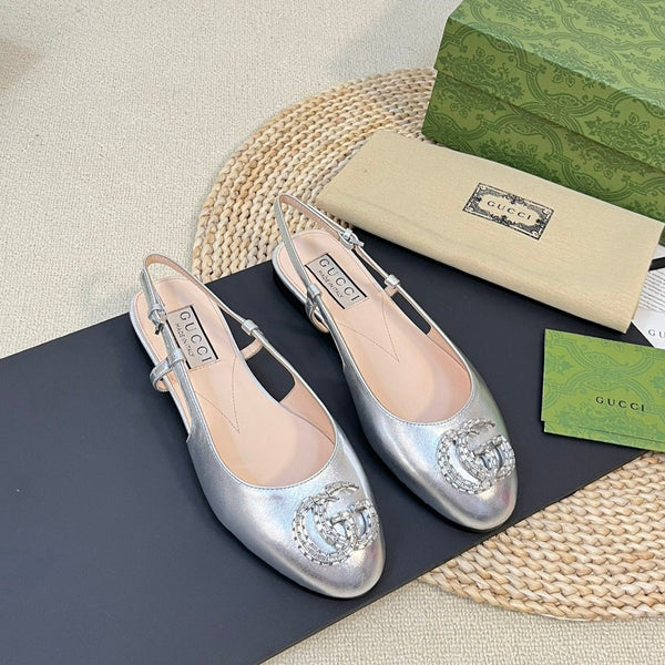 Ballerine slingback in vernice GG Double G Argento