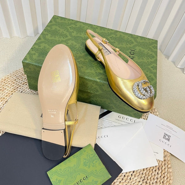 Ballerine slingback in vernice GG Double G Oro