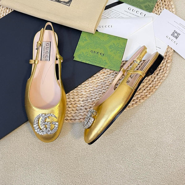 Ballerine slingback in vernice GG Double G Oro