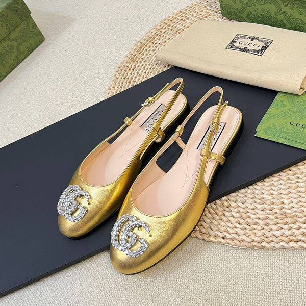 Ballerine slingback in vernice GG Double G Oro