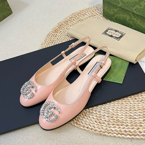 Ballerine slingback in vernice GG Double G Glossy Rose Pink