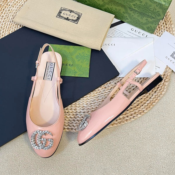 Ballerine slingback in vernice GG Double G Glossy Rose Pink