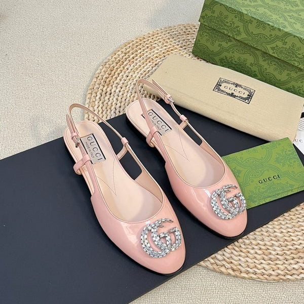 Ballerine slingback in vernice GG Double G Glossy Rose Pink