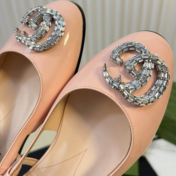 Ballerine slingback in vernice GG Double G Glossy Rose Pink