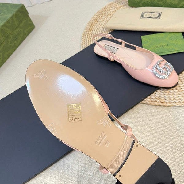 Ballerine slingback in vernice GG Double G Glossy Rose Pink