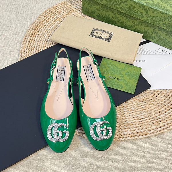 Ballerine slingback in vernice GG Double G Glossy Forest Green