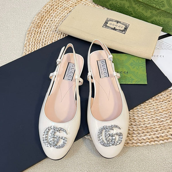 Ballerine slingback in vernice GG Double G, bianco lucido