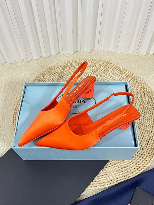 PRA POINTED TOE SLINGBACK PUMPS BRIGHT ORANGE SATIN