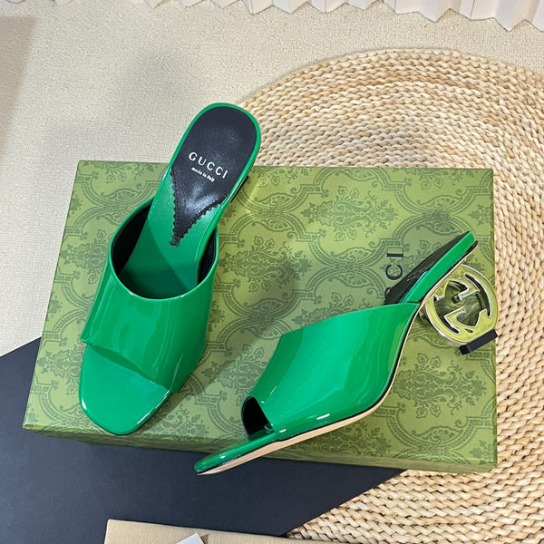 GG  Women's Heeled Sandals Glossy Forest Green