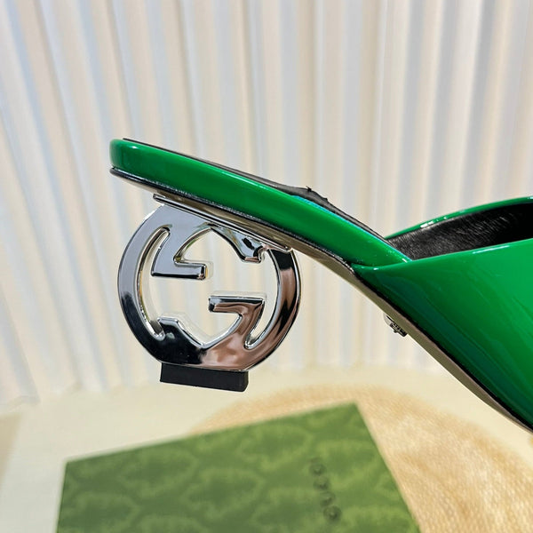GG  Women's Heeled Sandals Glossy Forest Green
