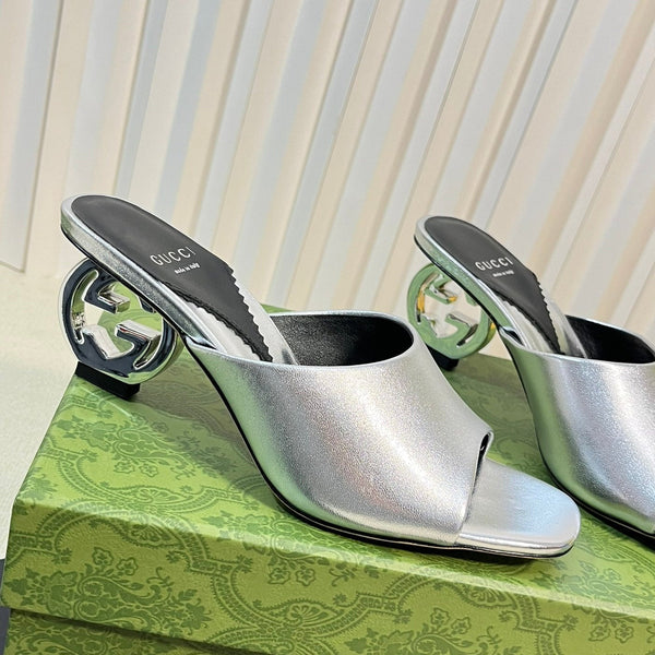 GG  Women's Heeled Sandals Silver
