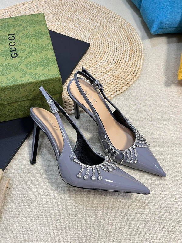 GC Embellished Slingback Dark Gray Patent Leather 294623