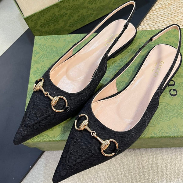 GC Horsebit Slingback Pump 10mm Nero Canvas Montone 294552