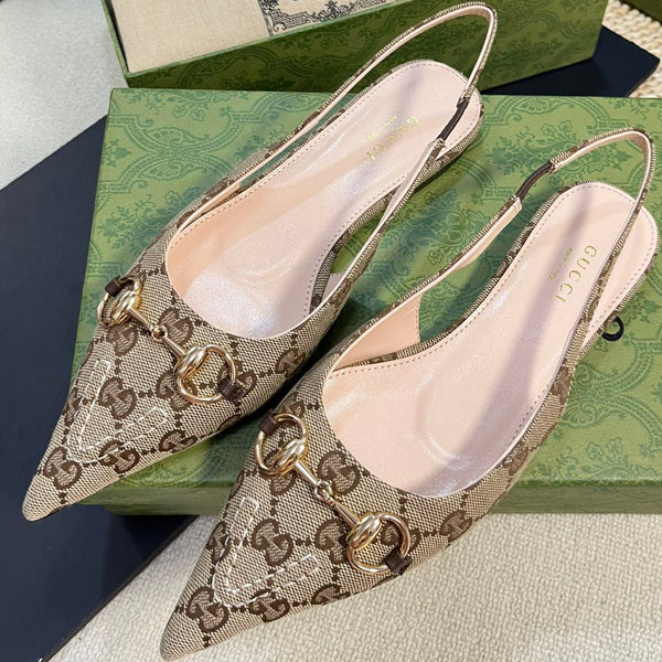 GC Horsebit Slingback Pump 10mm Beige mix Marrone Tela Pelle di pecora 294554