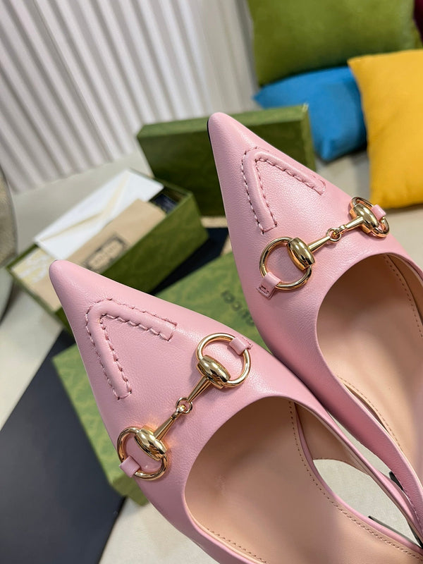 GC Horsebit Slingback Pump 10mm Pink Sheepskin 294555