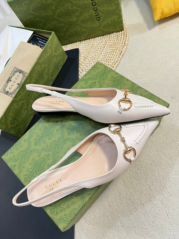 GC Horsebit Slingback Pump 10mm White Sheepskin 294556