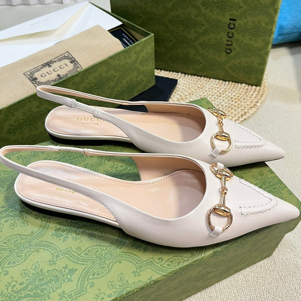 GC Horsebit Slingback Pump 10mm White Sheepskin 294556