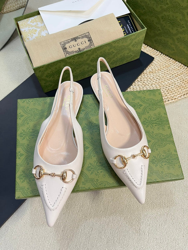 GC Horsebit Slingback Pump 10mm White Sheepskin 294556